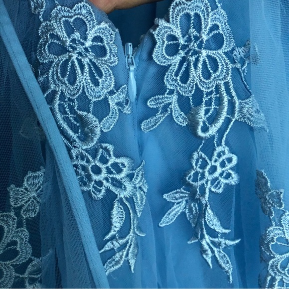 Rene beautiful chiffon & lace corset prom dress in sky blue - Picture 16 of 17